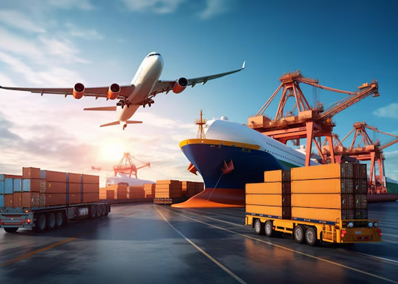 Air freight with cargo planes and airport logistics